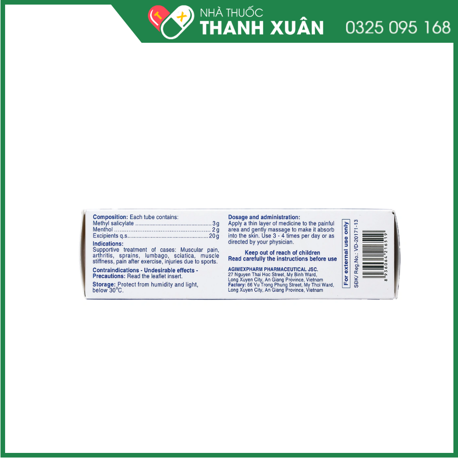 Kem bôi da Methocylat giảm đau nhức cơ xương khớp