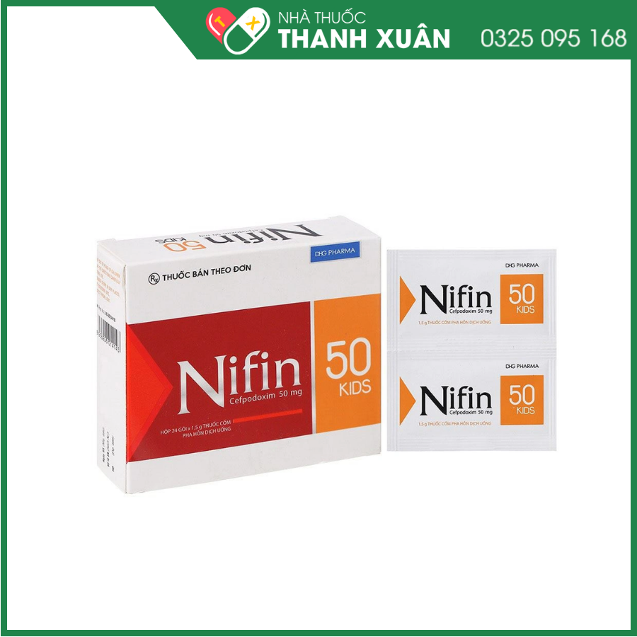 Cốm pha hỗn dịch uống Nifin 50 Kids trị nhiễm khuẩn