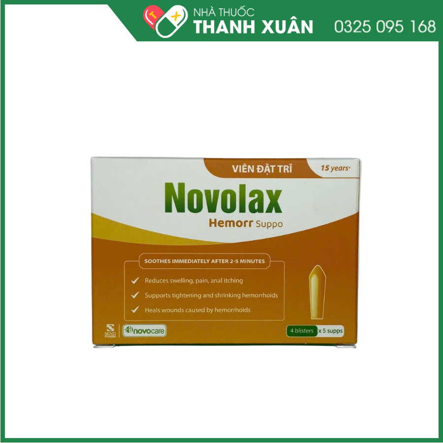 Viên đặt trĩ Novolax - Tăng sức bền thành mạch, làm co búi trĩ