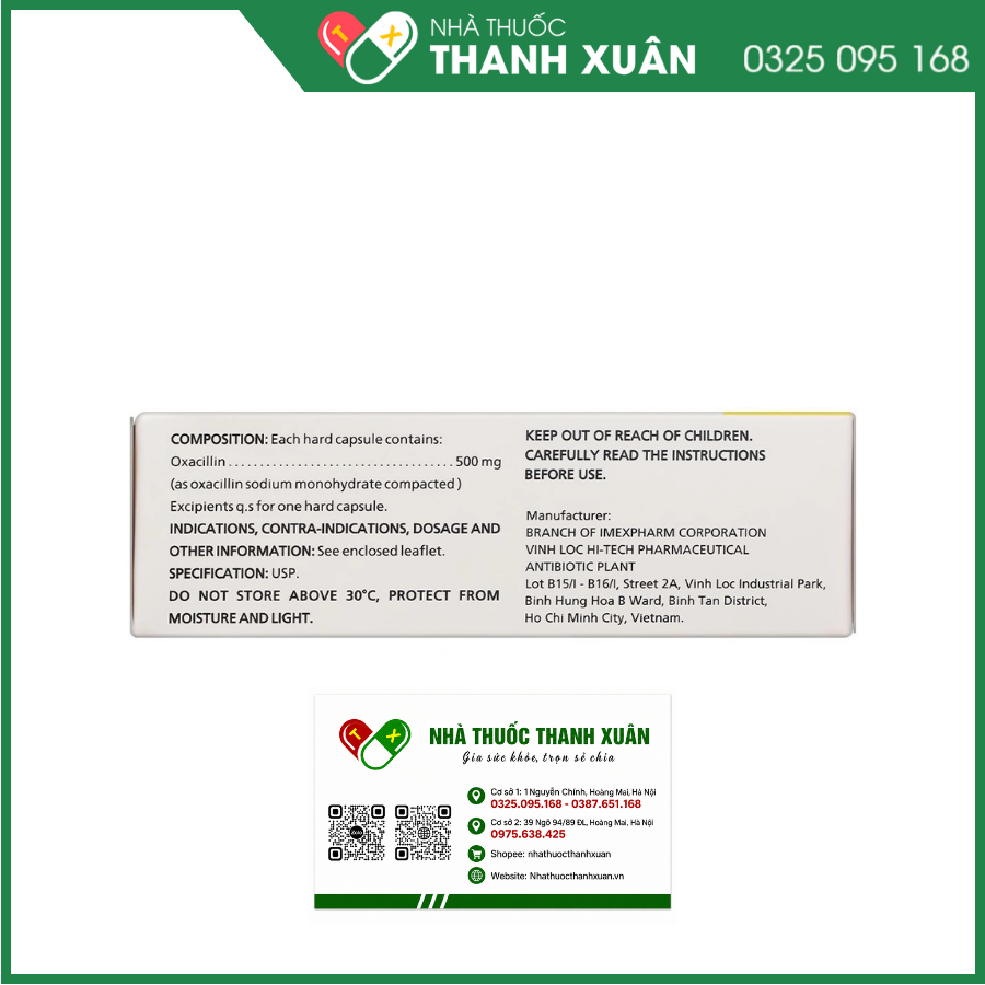 Oxacillin IMP 500mg điều trị nhiễm khuẩn
