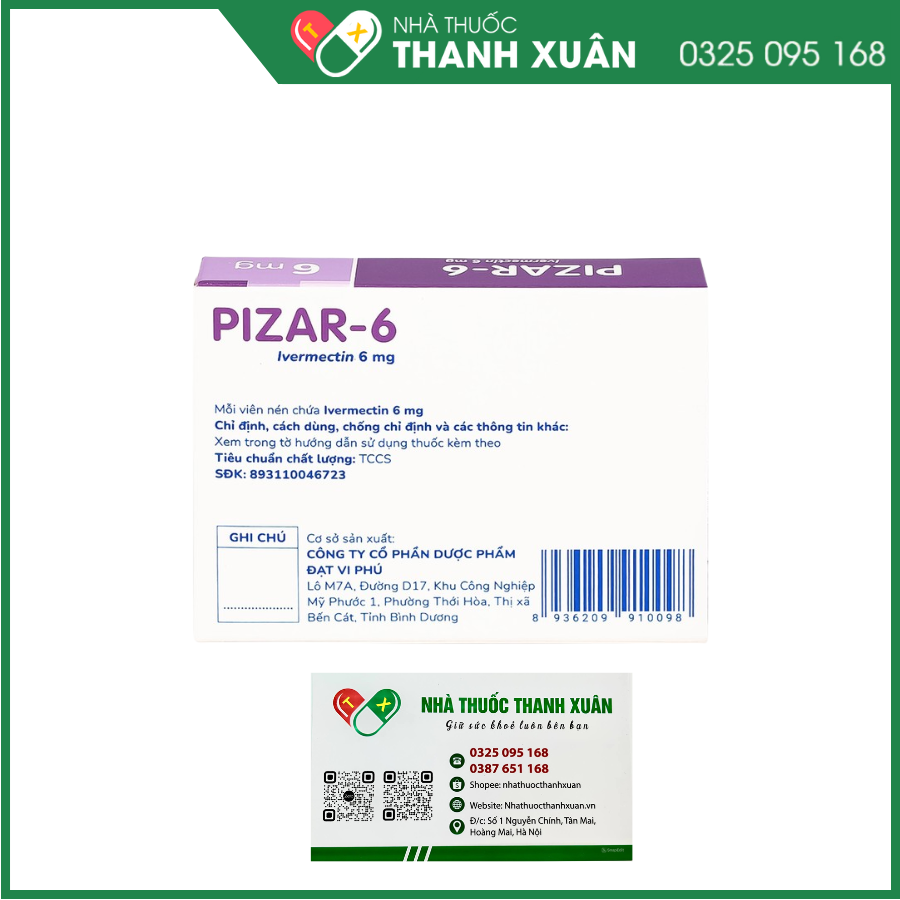 Pizar-6 điều trị các bệnh nhiễm trùng do ký sinh trùng, giun chỉ