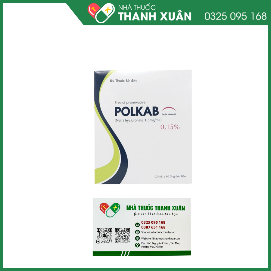 Dung dịch nhỏ mắt Polkab 0.15% điều trị rối loạn biểu mô giác mạc