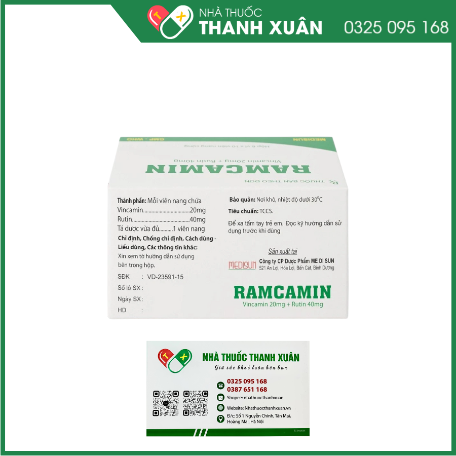 Ramcamin Hỗ trợ điều trị suy tuần hoàn não, hỗ trợ tăng sức bền của mao mạch