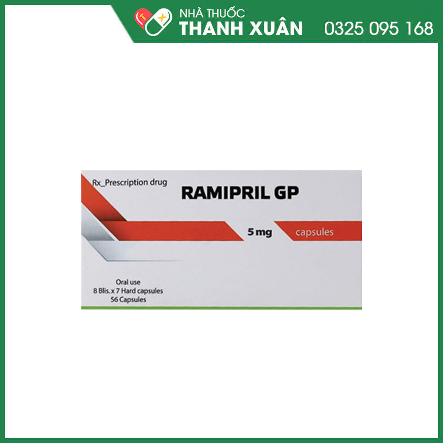Ramipril GP 5mg thuốc điều trị tăng huyết áp, suy tim sung huyết, dự phòng tai biến tim mạch, bệnh thận do đái tháo đường