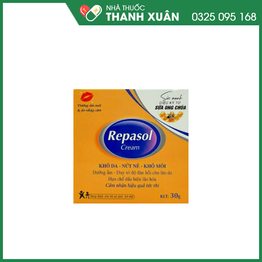 Repasol Cream giúp hỗ trợ dưỡng ẩm, làm đều màu da, giảm nếp nhăn trên da, hạn chế lão hoá da