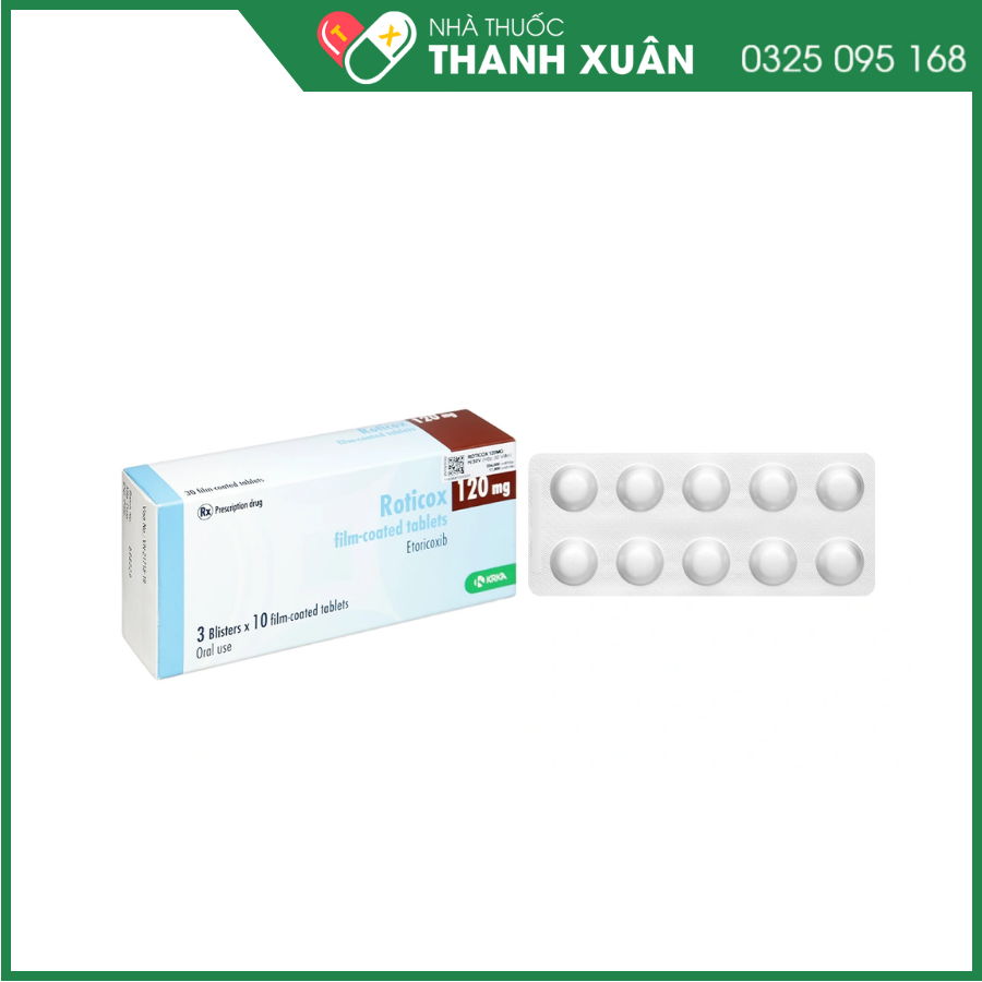 Roticox 120 mg thuốc điều trị thoái hóa khớp, viêm khớp dạng thấp, viêm cột sống dính khớp và viêm khớp gút cấp tính