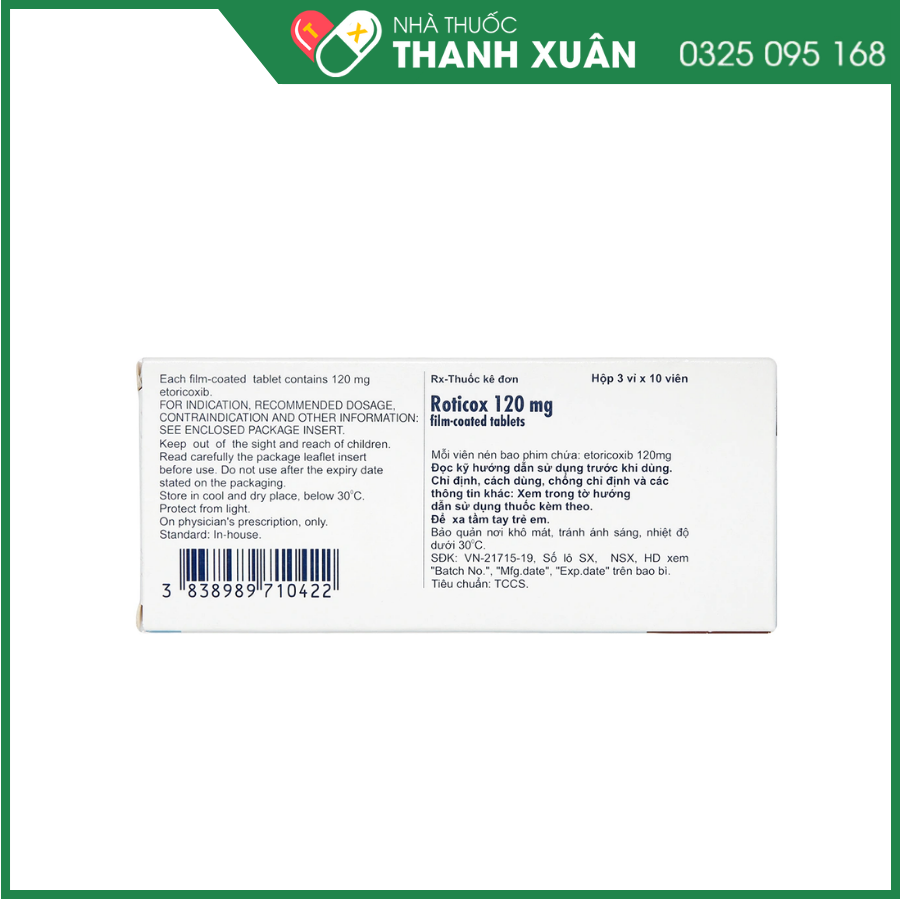 Roticox 120 mg thuốc điều trị thoái hóa khớp, viêm khớp dạng thấp, viêm cột sống dính khớp và viêm khớp gút cấp tính