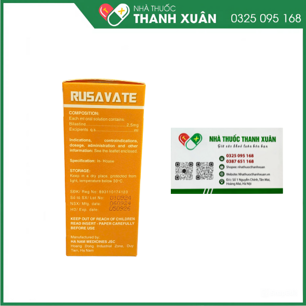 Dung dịch uống Rusavate giảm các triệu chứng của viêm mũi dị ứng, mề đay