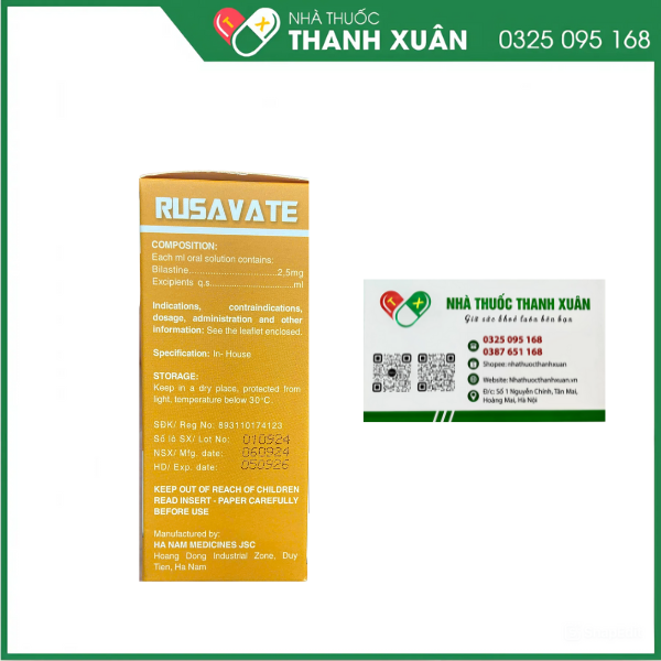 Dung dịch uống Rusavate giảm các triệu chứng của viêm mũi dị ứng, mề đay
