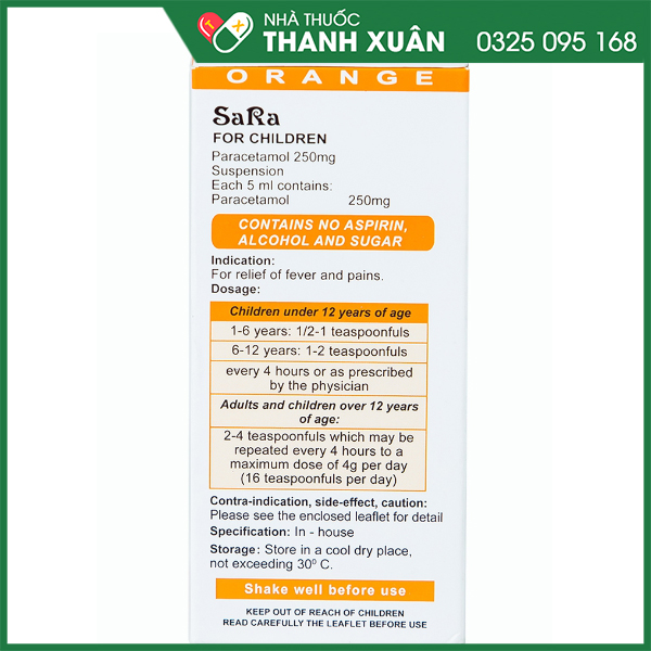 Sara điều trị sốt nhẹ đến sốt vừa