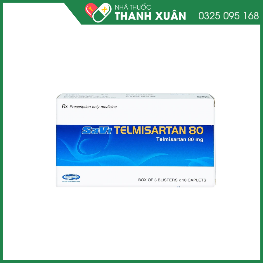 Savi Telmisartan 80 điều trị tăng huyết áp, suy tim, bệnh thận do đái tháo đường
