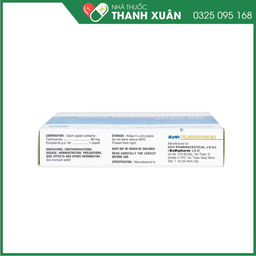 Savi Telmisartan 80 điều trị tăng huyết áp, suy tim, bệnh thận do đái tháo đường