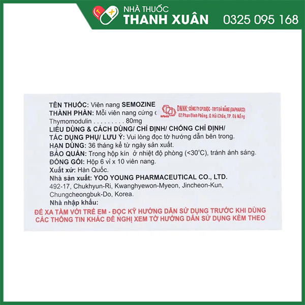 Semozine tăng cường miễn dịch, hỗ trợ trị nhiễm khuẩn