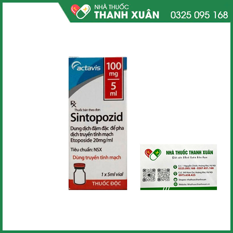 Sintopozid thuốc điều trị ung thư phổi, u nguyên bào tinh hoàn, bệnh bạch cầu cấp tính, bệnh u lympho ác tính Hodgkin và không Hodgkin, bệnh bạch cầu tủy xương cấp tính
