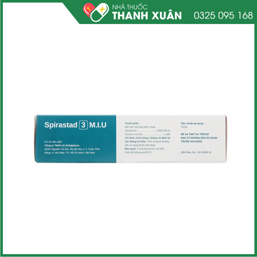Viên nén Spirastad 3 M.I.U điều trị nhiễm khuẩn