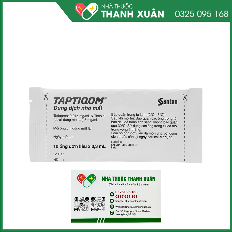 Dung dịch nhỏ mắt Taptiqom trị tăng nhãn áp (30 ống x 0.3ml)