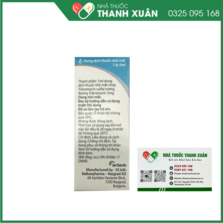 Tobrin 0,3% điều trị viêm màng mắt, viêm giác mạc, viêm giác-kết mạc