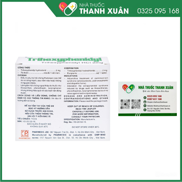 Trihexyphenidyl 2mg trị phụ trợ hội chứng Parkinson