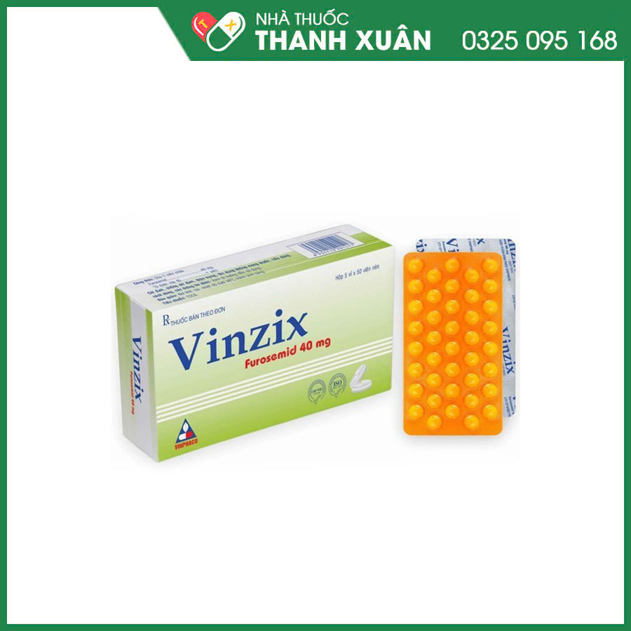 Vinzix 40mg thuốc điều trị phù, tăng huyết áp, thiểu niệu trong suy thận hoặc suy chức năng thận, điều trị tăng calci huyết