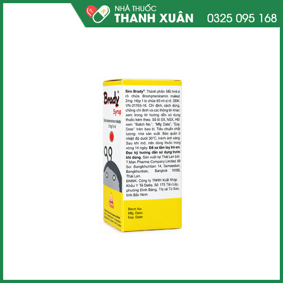 Brady Syrup thuốc điều trị các triệu chứng do cảm lạnh hoặc viêm mũi dị ứng