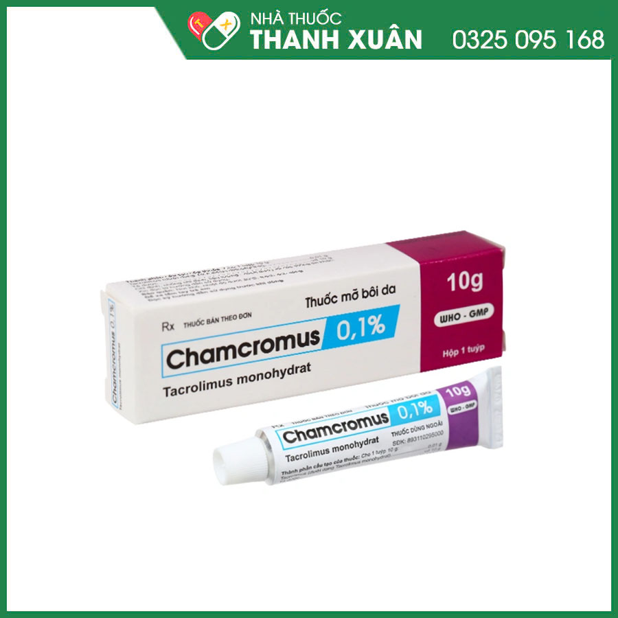 Chamcromus 0,1% kem bôi điều trị chàm (Eczema), viêm da vừa đến nặng