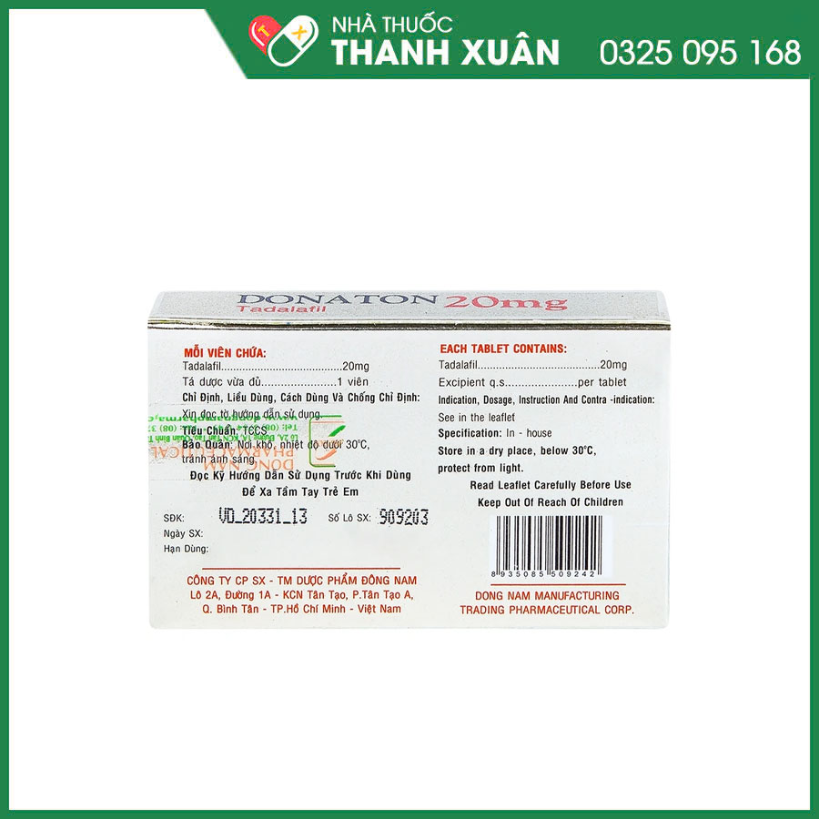 Donaton 20 thuốc điều trị rối loạn chức năng cương cứng dương vật