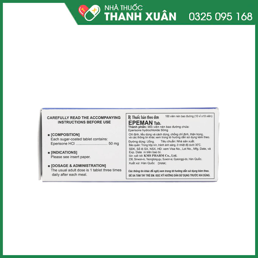 Epeman Tab. 50mg giúp cải thiện chứng tăng trương lực cơ, liệt cơ trong hội chứng đốt sống cổ, đau thắt lưng
