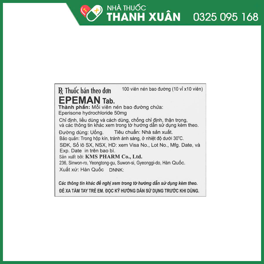 Epeman Tab. 50mg giúp cải thiện chứng tăng trương lực cơ, liệt cơ trong hội chứng đốt sống cổ, đau thắt lưng