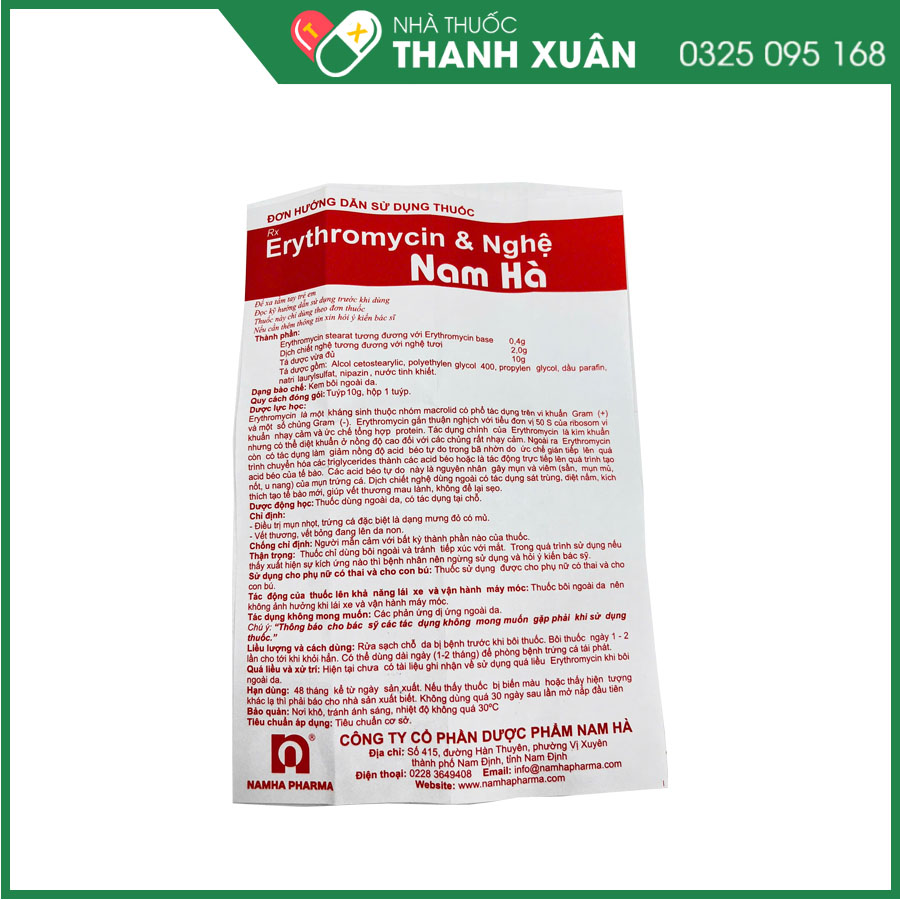 Erythromycin &amp; Nghệ Nam Hà điều trị mụn nhọt, trứng cá có mủ, vết thương đang lên da non