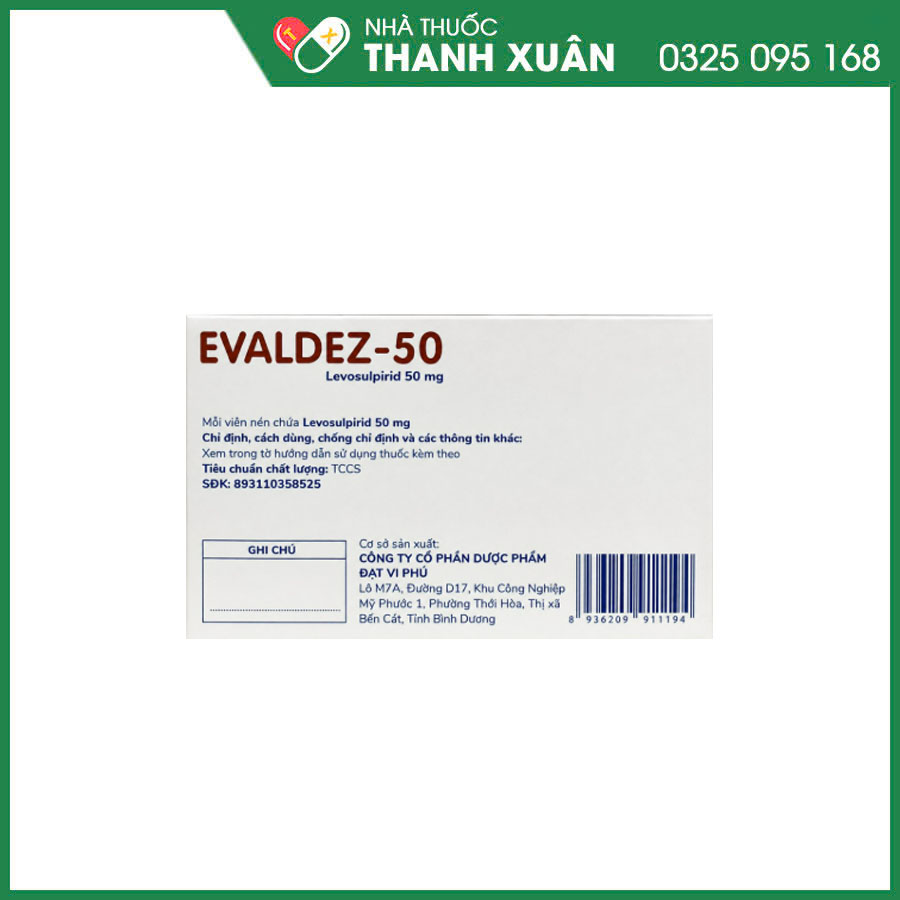 Evaldez-25 thuốc điều trị các chứng rối loạn chức năng tiêu hóa điều trị bệnh tâm thần phân liệt cấp hoặc mạn tính