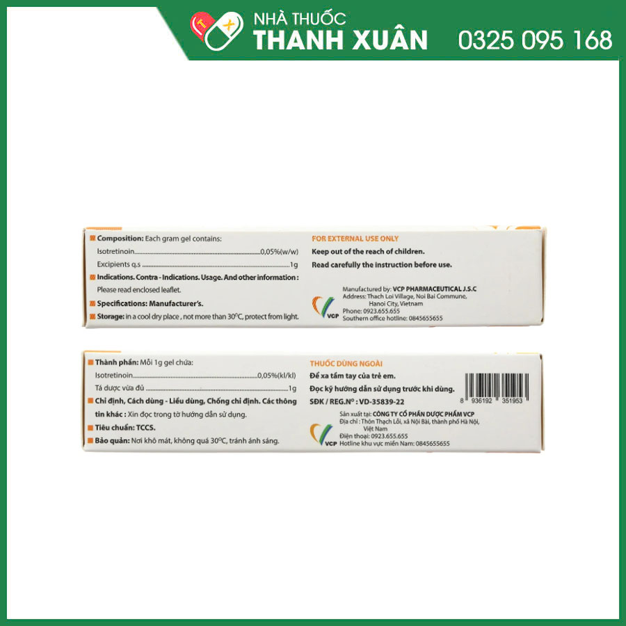 Isotrin 0,05% VCP kem bôi điều trị mụn trứng cá