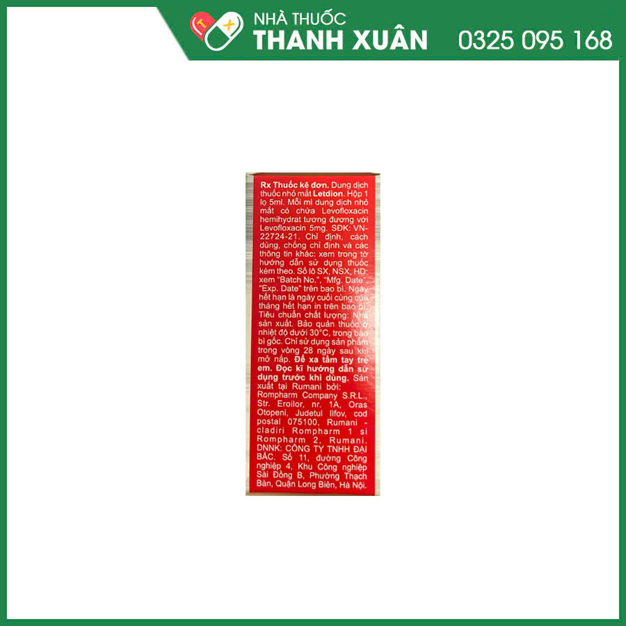 Letdion 0,5% thuốc tra  mắt điều trị các nhiễm khuẩn giác mạc