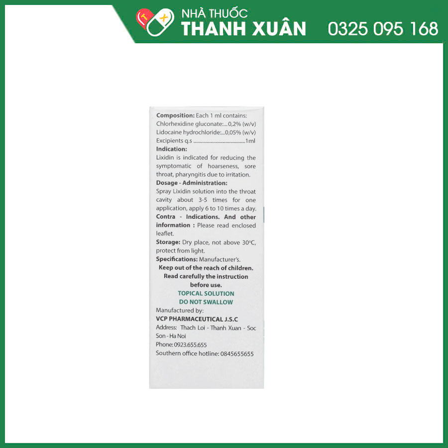 Lixidin thuốc xịt họng làm giảm triệu chứng viêm họng, khản tiếng và đau họng