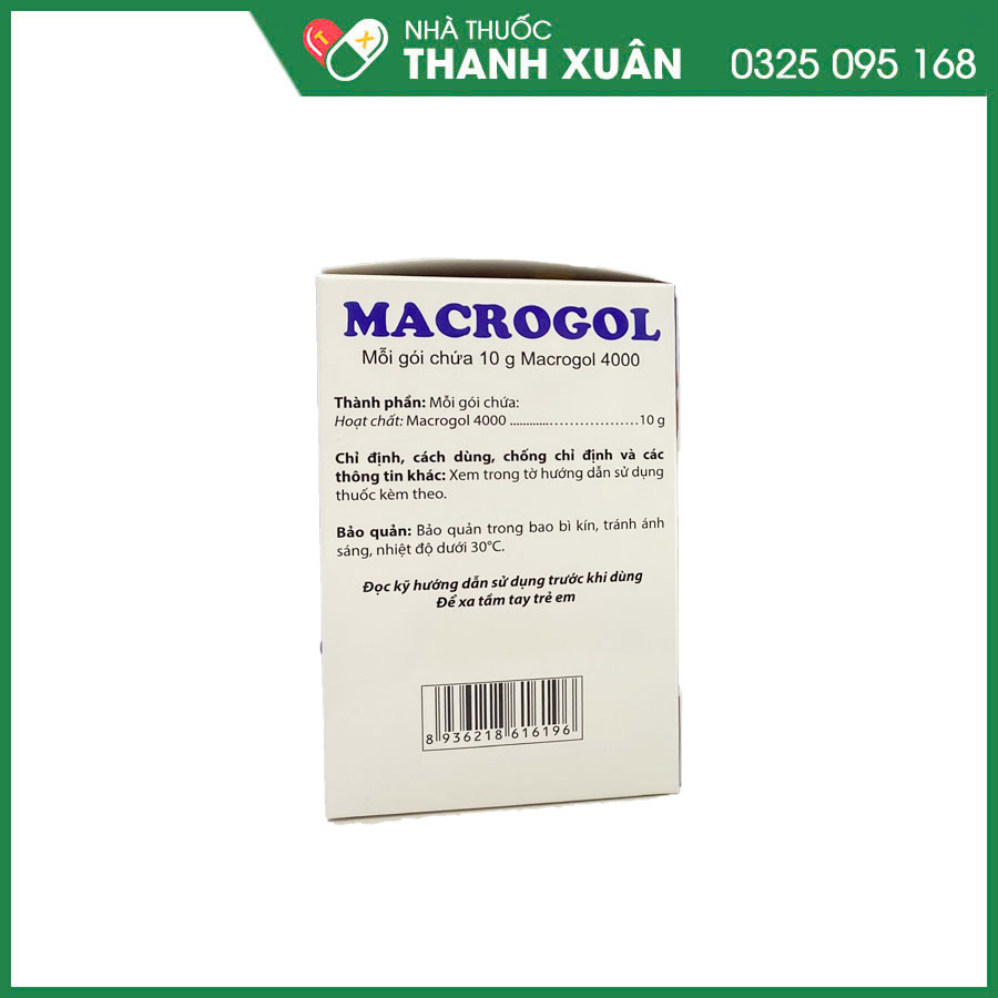 MACROGOL thuốc điều trị triệu chứng táo bón ở người lớn hoặc trẻ em từ 8 tuổi trở lên
