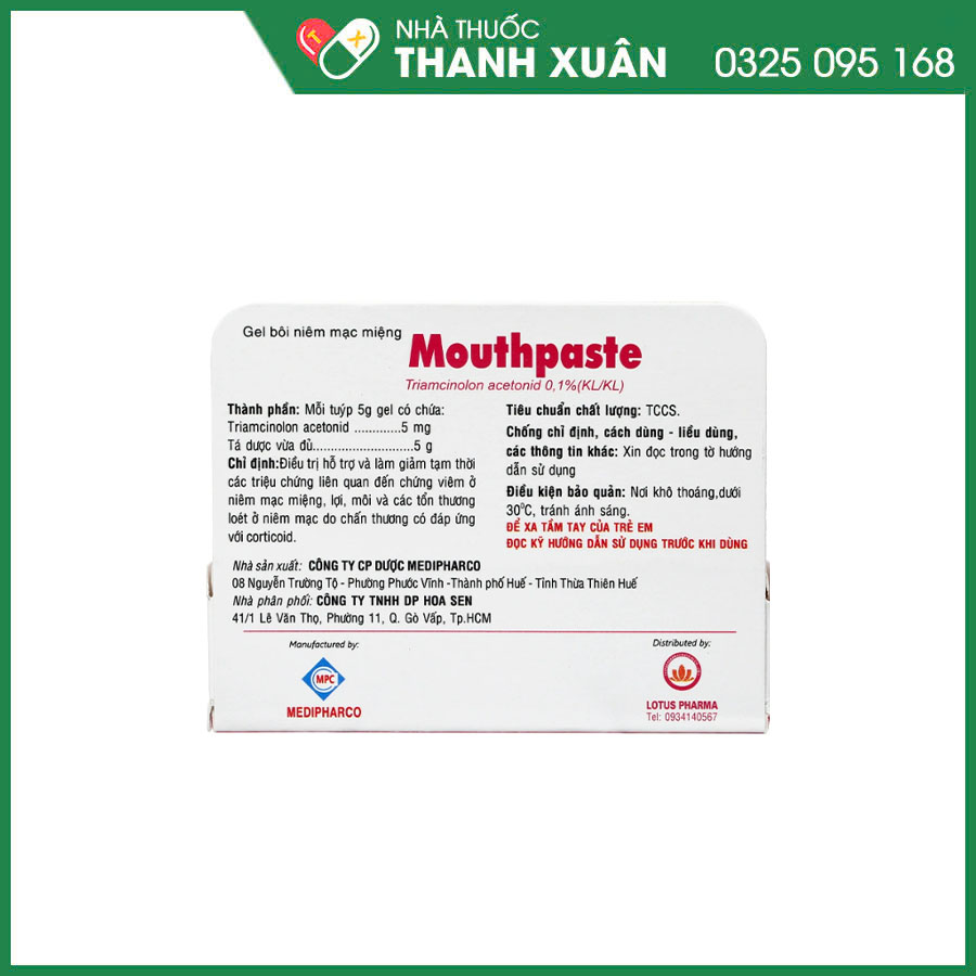 Mouthpaste 0.1% gel bôi điều trị viêm ở niêm mạc miệng, lợi và môi
