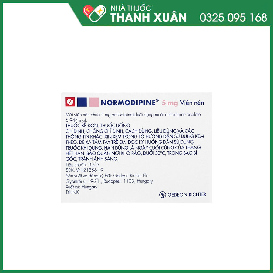 Normodipine 5 mg thuốc điều trị tăng huyết áp và đau thắt ngực