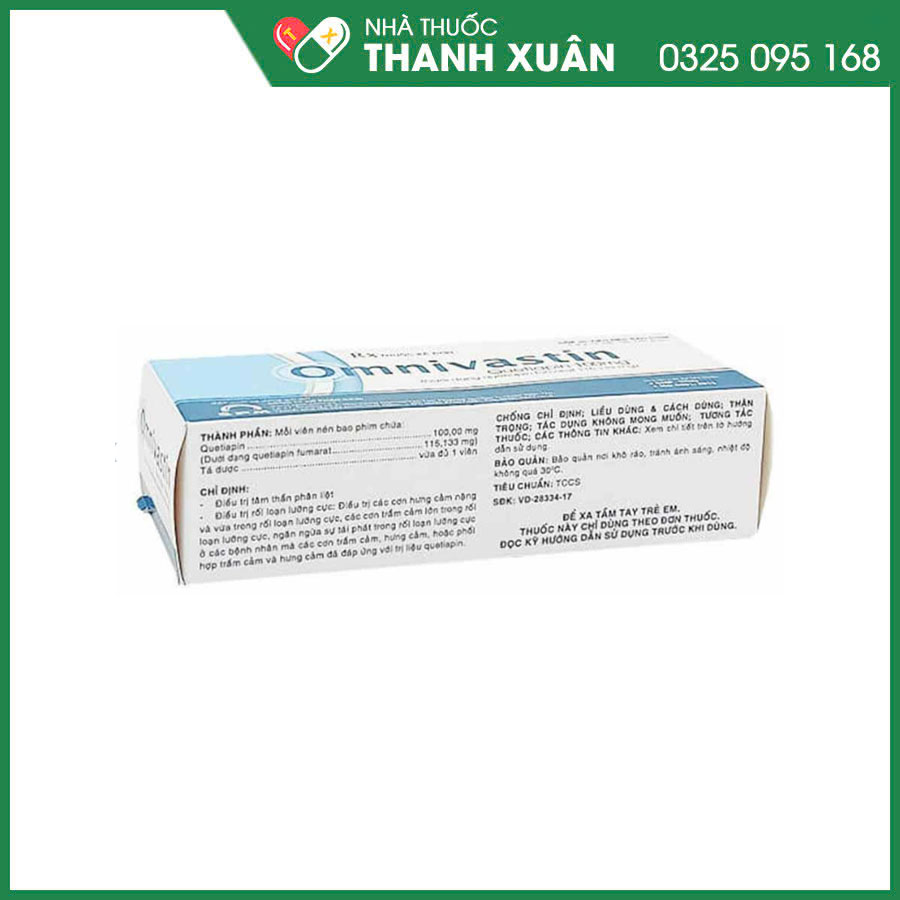 Ominivastin 100mg thuốc điều trị trầm cảm lưỡng cực, hưng cảm và tâm thần phân liệt