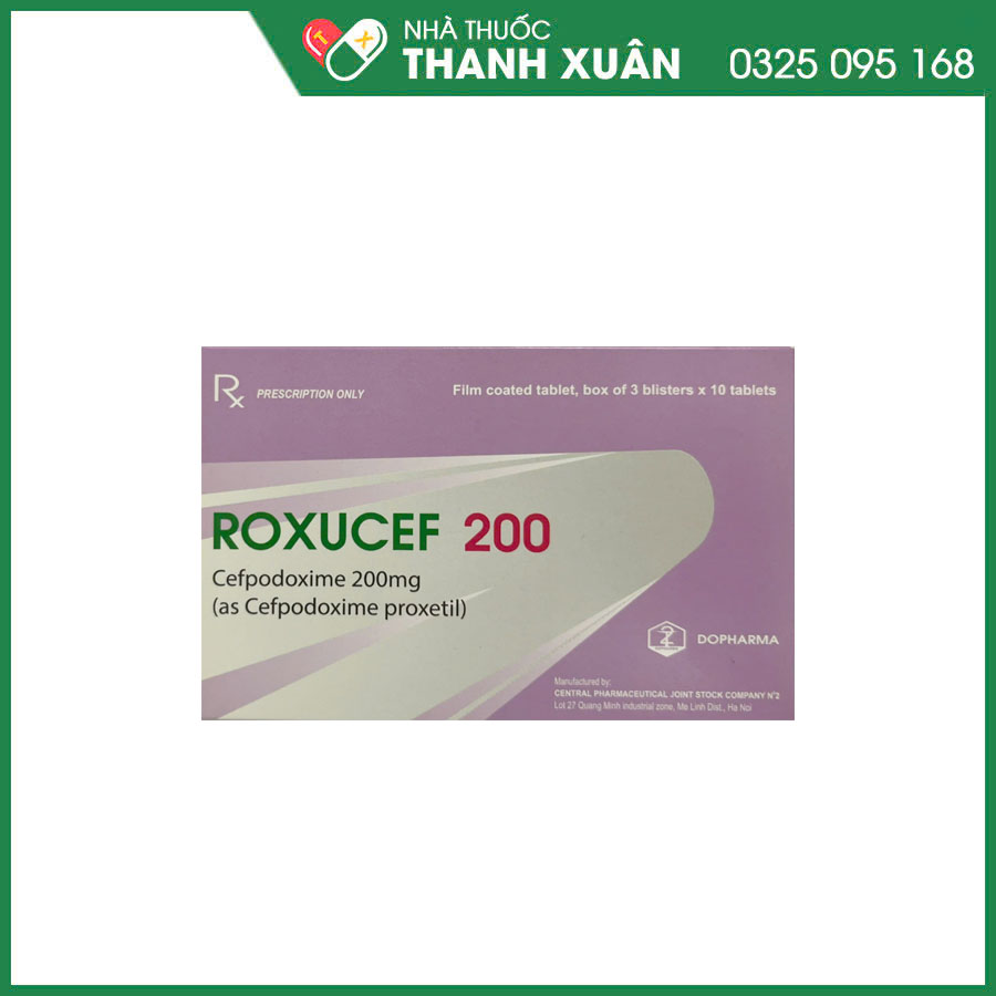 Roxucef 200 thuốc kháng sinh điều trị nhiễm khuẩn hô hấp, da và mô, tiết niệu