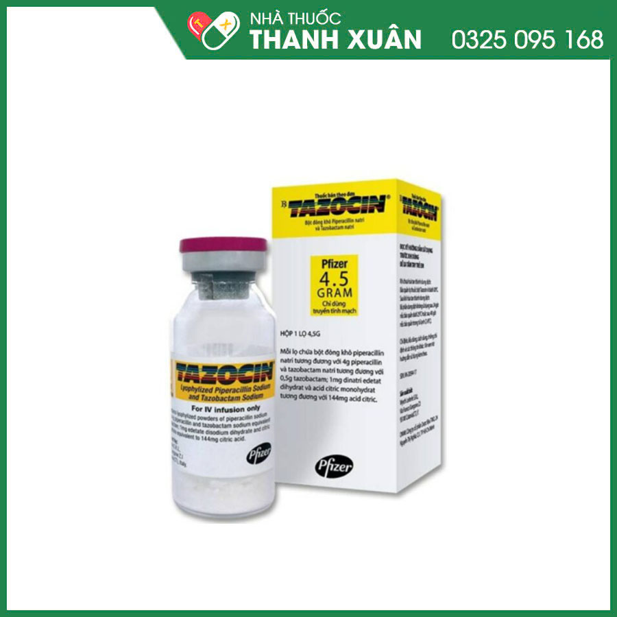Tazocin 4.5g chỉ định điều trị nhiễm trùng da&amp;mô, nhiễm trùng hô hấp, tiết niệu