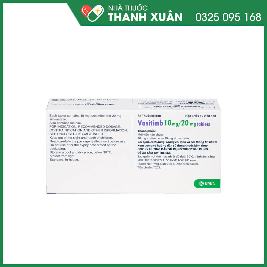 Vasitimb 10 mg/20 mg thuốc điều trị tăng cholesterol máu và phòng ngừa bệnh tim