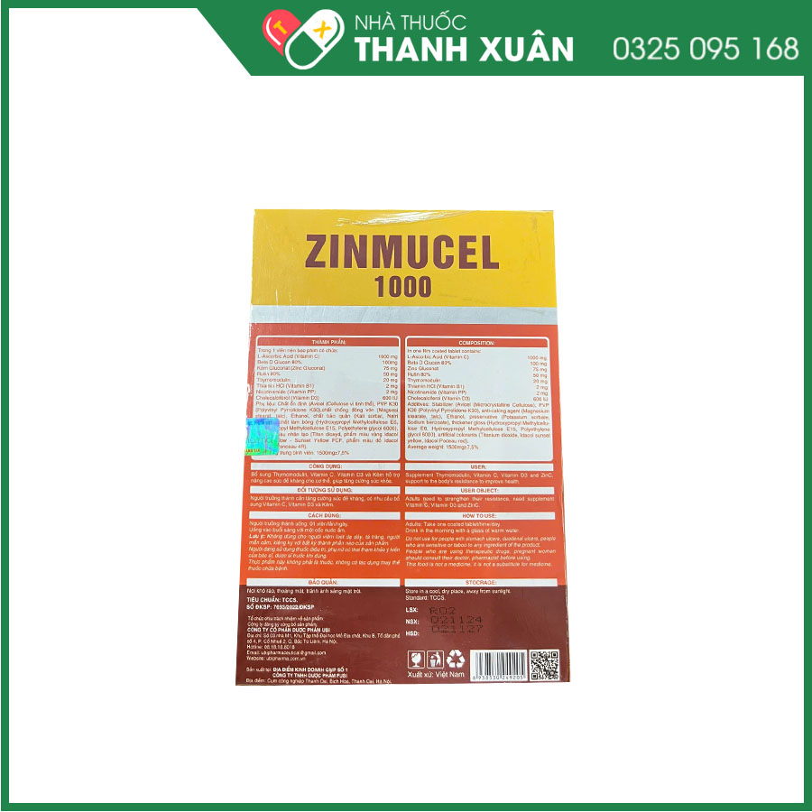 Zinmucel 1000 hỗ trợ tăng cường sức đề kháng